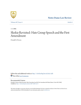 Skokie Revisited: Hate Group Speech and the First Amendment Donald A