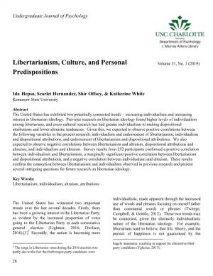 Libertarianism, Culture, and Personal Predispositions