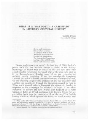 What Is a 4War-Poet'? -A Case-Study in Literary