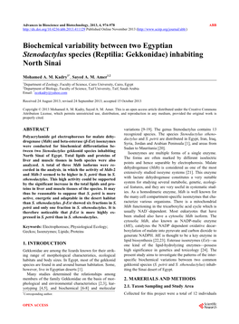 Biochemical Variability Between Two Egyptian Stenodactylus Species (Reptilia: Gekkonidae) Inhabiting North Sinai
