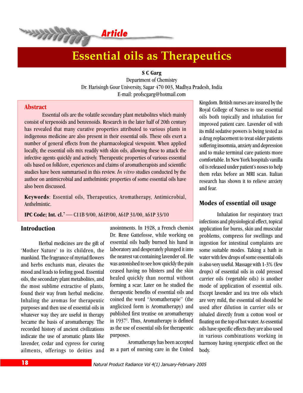 Essential Oils As Therapeutics