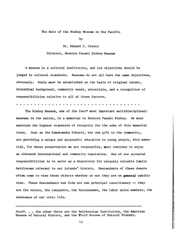 The Role of the Bishop Museum in the Pacific by Dr. Edward C. Creutz