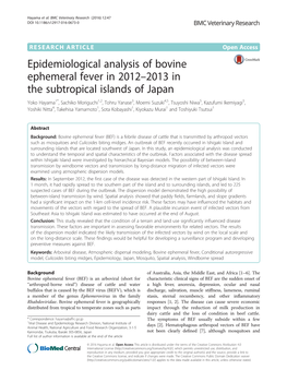 Epidemiological Analysis of Bovine Ephemeral Fever in 2012–2013 In