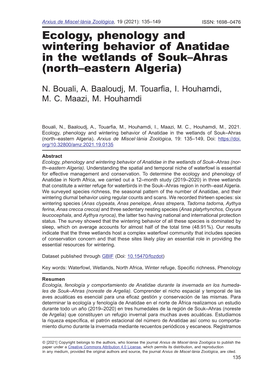 Ecology, Phenology and Wintering Behavior of Anatidae in the Wetlands of Souk–Ahras (North–Eastern Algeria)