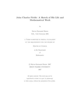 John Charles Fields: a Sketch of His Life and Mathematical Work