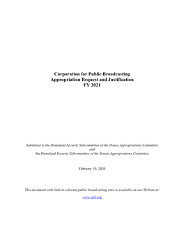 Corporation for Public Broadcasting Homeland Security Budget
