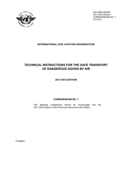 Technical Instructions for the Safe Transport of Dangerous Goods by Air