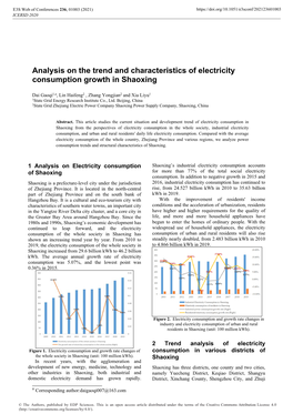 Analysis on the Trend and Characteristics of Electricity Consumption Growth in Shaoxing