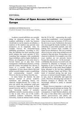 The Situation of Open Access Initiatives in Europe