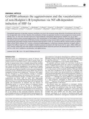 GAPDH Enhances the Aggressiveness and the Vascularization of Non-Hodgkin’S B Lymphomas Via NF-Κb-Dependent Induction of HIF-1Α
