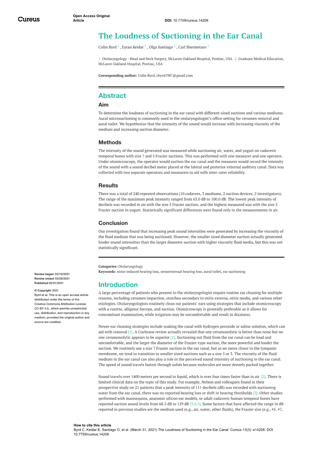 The Loudness of Suctioning in the Ear Canal