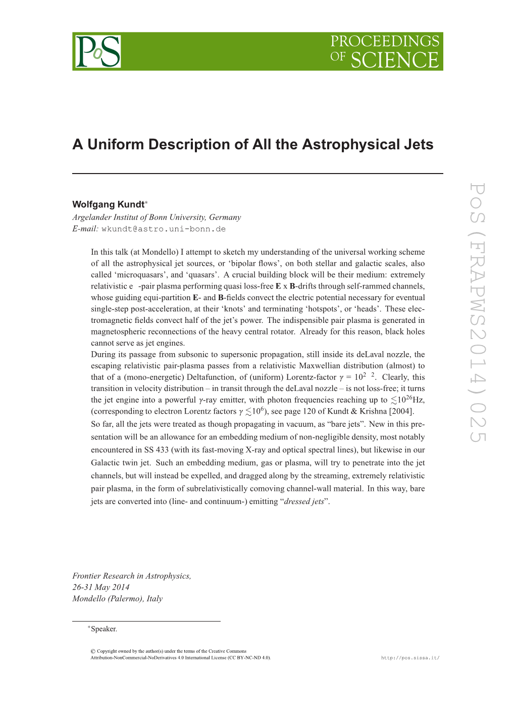 Uniform Description of All the Astrophysical Jets