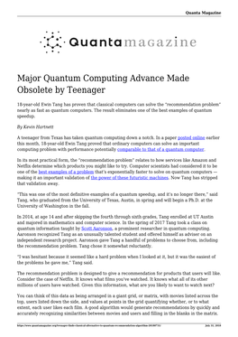 Major Quantum Computing Advance Made Obsolete by Teenager