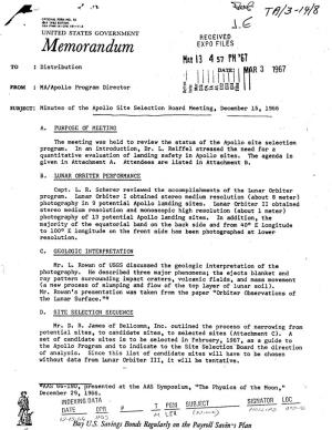 Minutes of the Apollo Site Selection Board Meeting, December 15. 1966