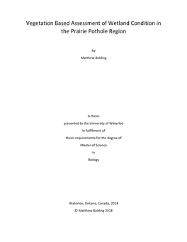 Vegetation Based Assessment of Wetland Condition in the Prairie Pothole Region