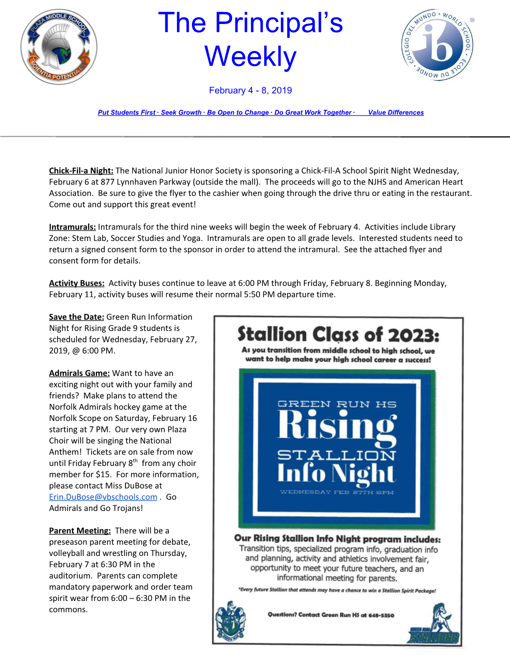 Principal's Weekly Newsletter