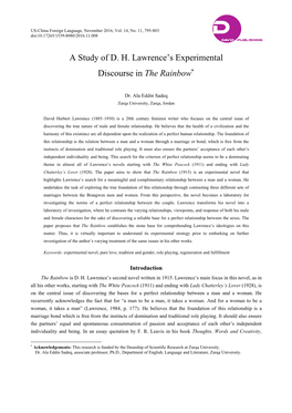 A Study of D. H. Lawrence's Experimental Discourse in the Rainbow