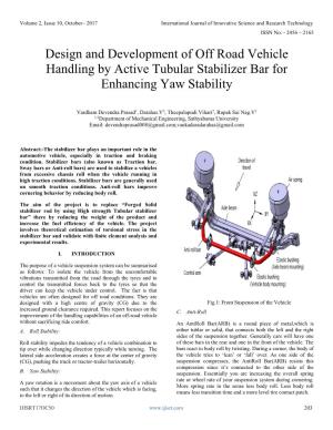 Design and Development of Off Road Vehicle Handling by Active Tubular Stabilizer Bar for Enhancing Yaw Stability
