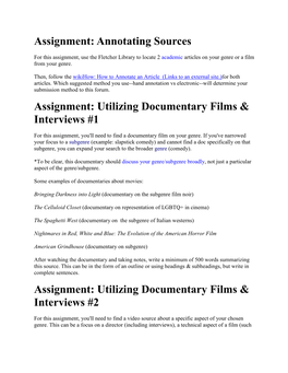 Utilizing Documentary Films & Interviews #1 Assignment