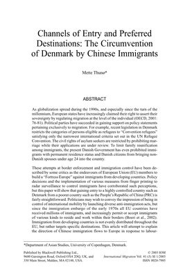 Channels of Entry and Preferred Destinations: the Circumvention of Denmark by Chinese Immigrants