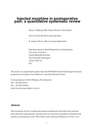 Injected Morphine in Postoperative Pain: a Quantitative Systematic Review