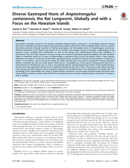 Diverse Gastropod Hosts of Angiostrongylus Cantonensis, the Rat Lungworm, Globally and with a Focus on the Hawaiian Islands