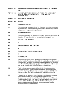 Report To: Dundee City Council Education Committee – 21 January 2002