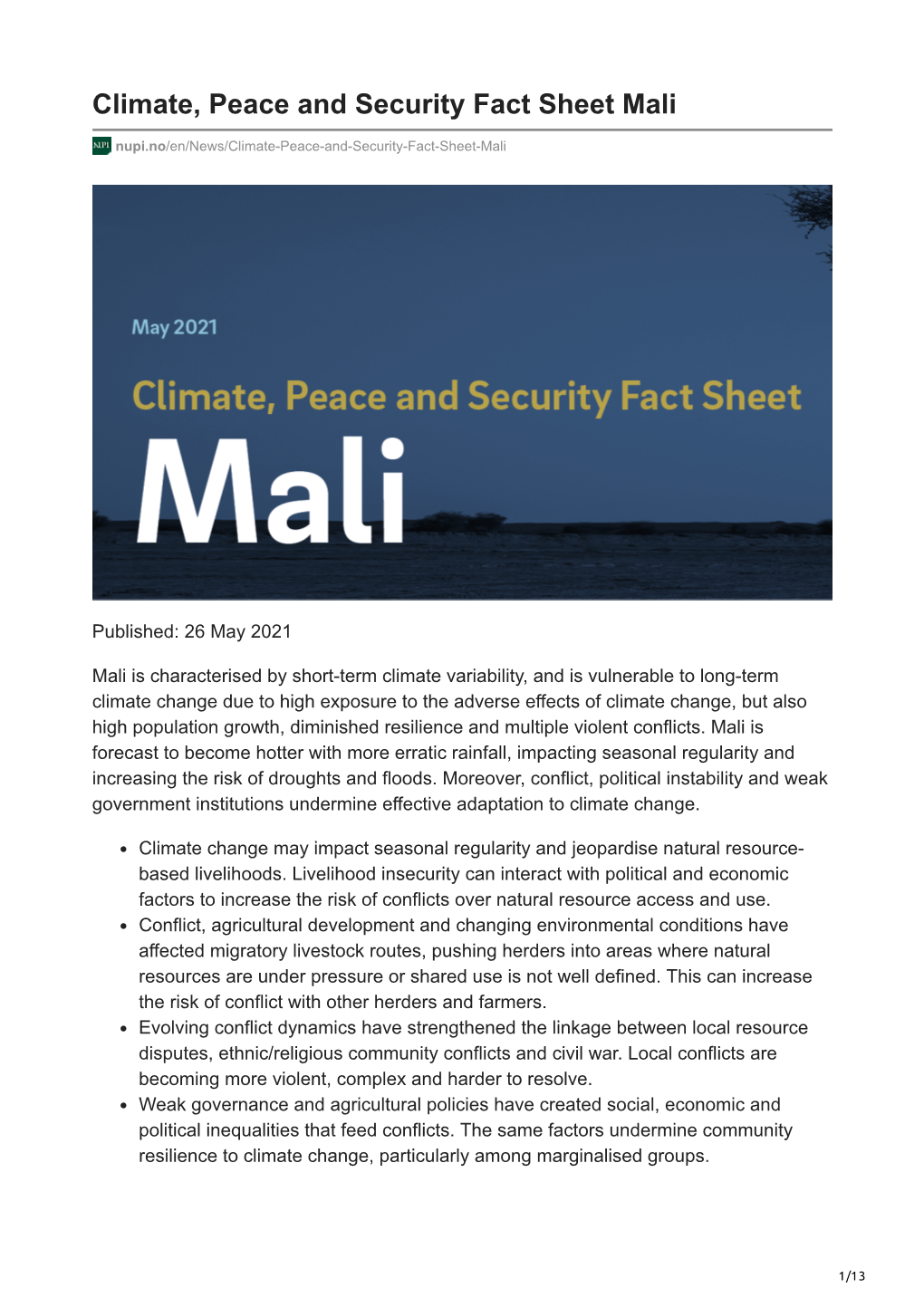 Climate, Peace and Security Fact Sheet Mali