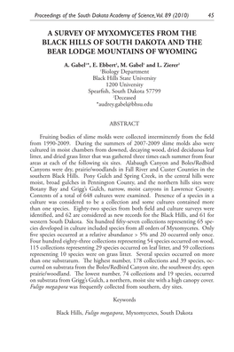 A Survey of Myxomycetes from the Black Hills of South Dakota and the Bear Lodge Mountains of Wyoming