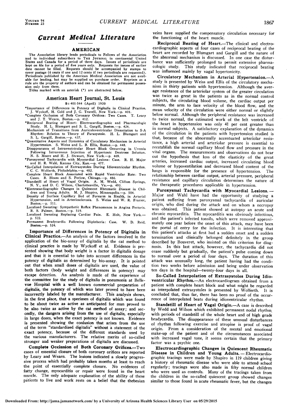 Application of the Bio-Assay of Digitalis by the Cat Method To