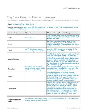 Essential Content Coverage How Can I Improve Coverage of the Civil Rights Movement by Addressing These Essential Content Areas in My Instruction?