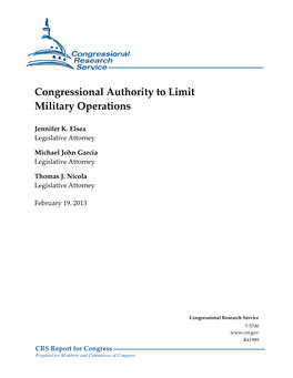 Congressional Authority to Limit Military Operations