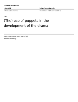 (The) Use of Puppets in the Development of the Drama