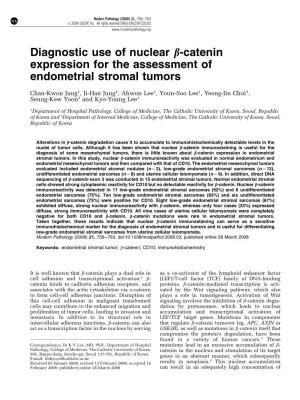 Diagnostic Use of Nuclear B-Catenin Expression for the Assessment of Endometrial Stromal Tumors