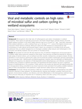 Viral and Metabolic Controls on High Rates of Microbial Sulfur and Carbon Cycling in Wetland Ecosystems Paula Dalcin Martins1, Robert E
