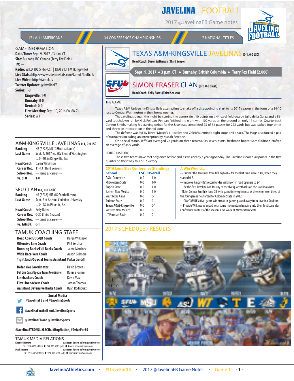 FOOTBALL 2017 @Javelinafb Game Notes