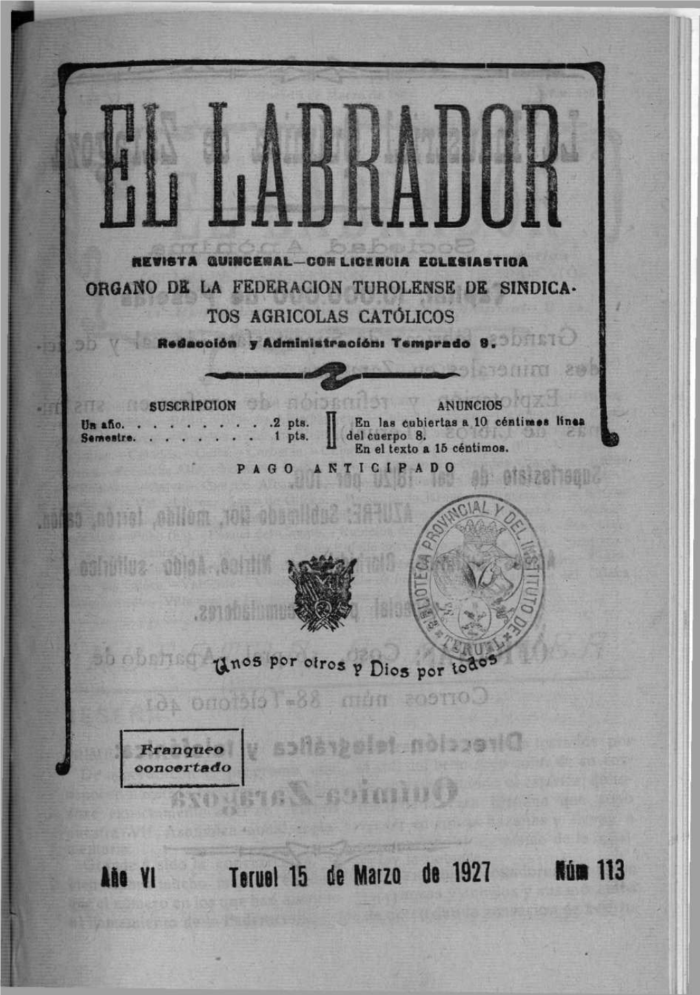 M VI Teruel 15 De Marzo De 1921 Rui 113 La Industrial Tjuiíca K Zaragoza