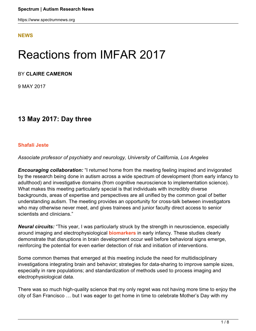 Reactions from IMFAR 2017
