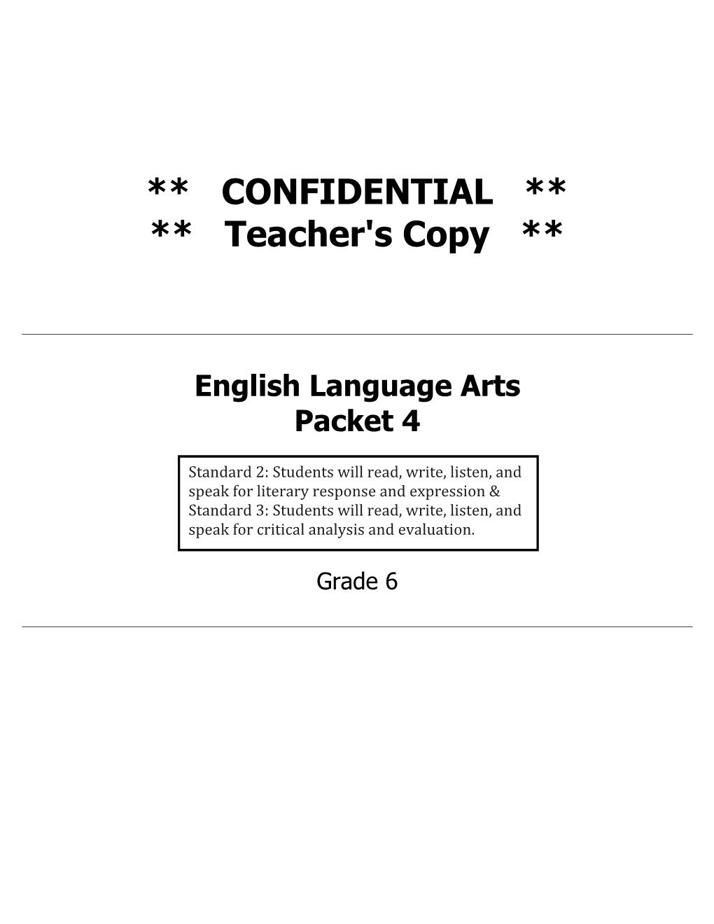 CONFIDENTIAL ** ** Teacher's Copy