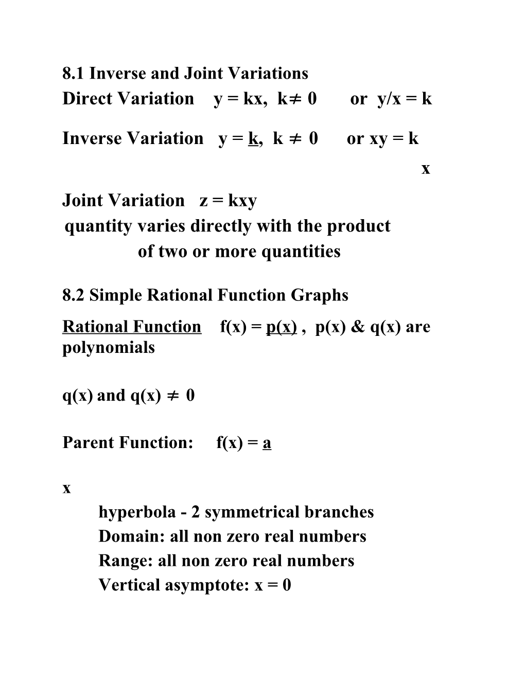 8.1 Inverse and Joint Variations