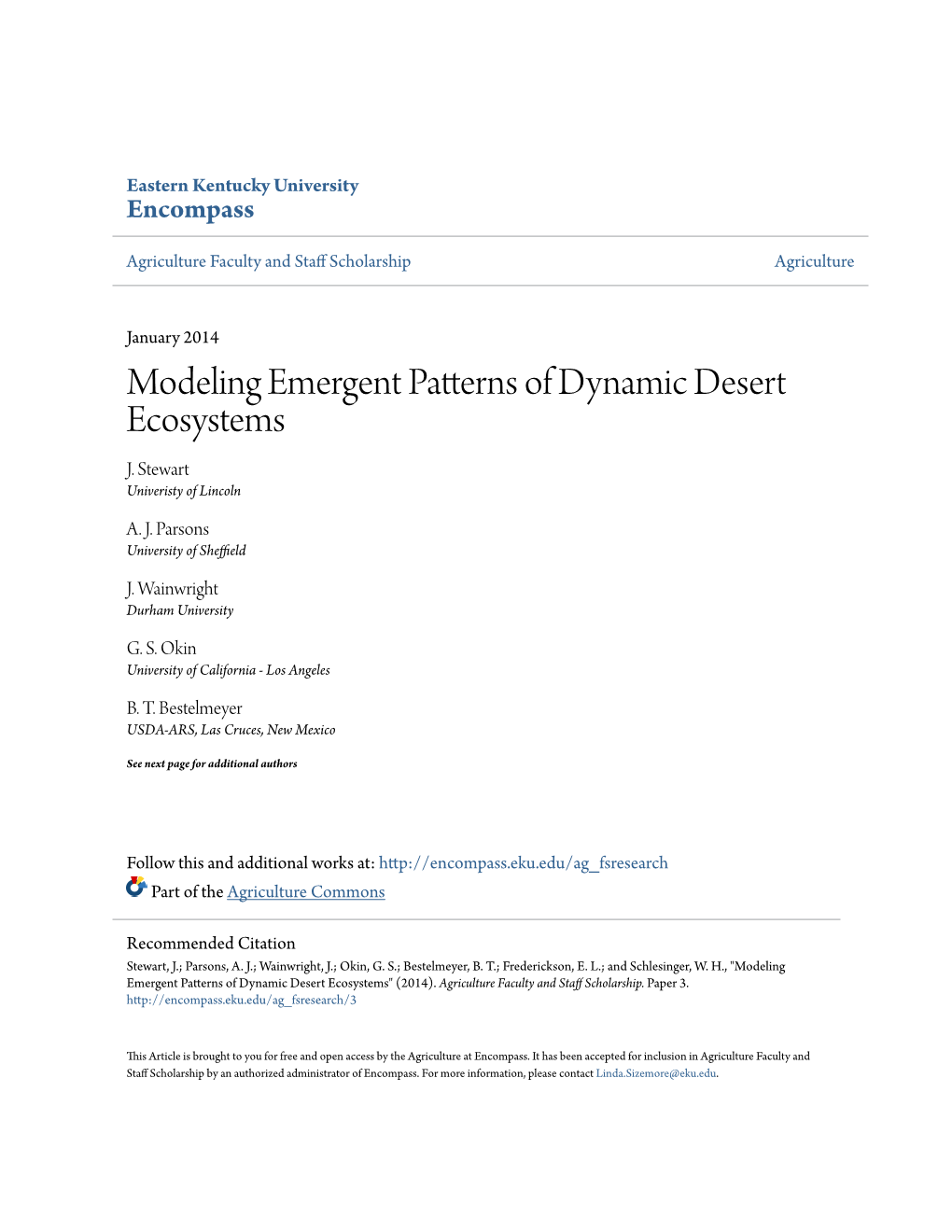 Modeling Emergent Patterns of Dynamic Desert Ecosystems J