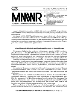 Infant Metabolic Alkalosis and Soy-Based Formula — United States