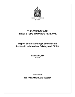 The Privacy Act: First Steps Towards Renewal