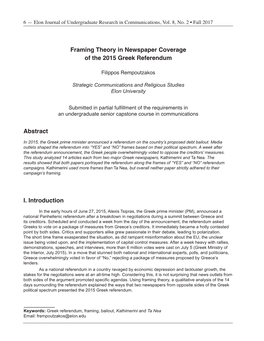 Framing Theory in Newspaper Coverage of the 2015 Greek Referendum Abstract I. Introduction
