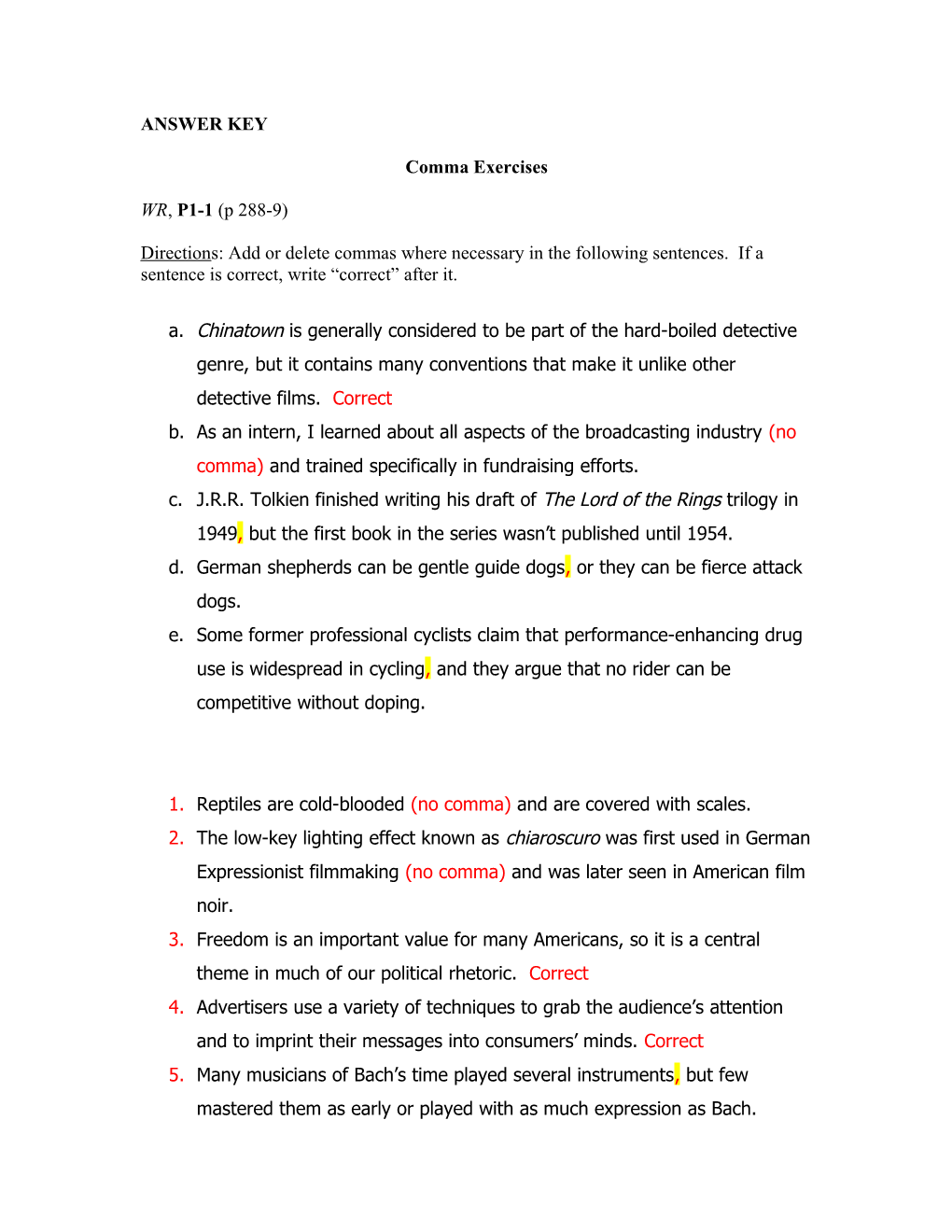 WR Comma Ex P1 1 To 7 Answer Key