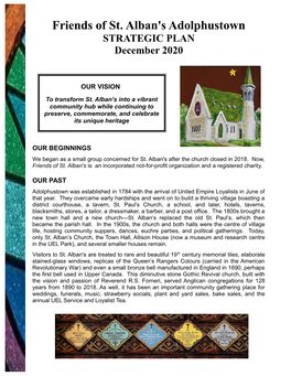 Friends of St. Alban's Adolphustown STRATEGIC PLAN December 2020