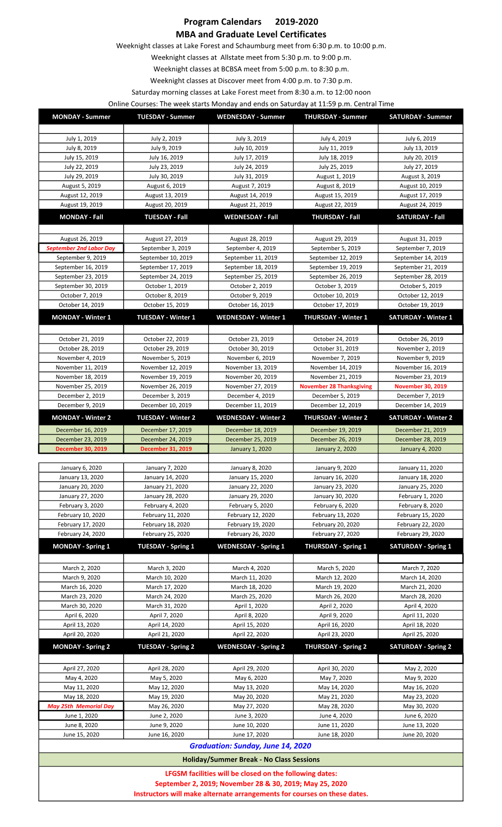 2019-2020 Degree Program Academic Calendar.Xlsx