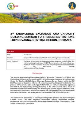 2Nd KNOWLEDGE EXCHANGE and CAPACITY BUILDING SEMINAR for PUBLIC INSTITUTIONS –OIP COVASNA, CENTRAL REGION, ROMANIA
