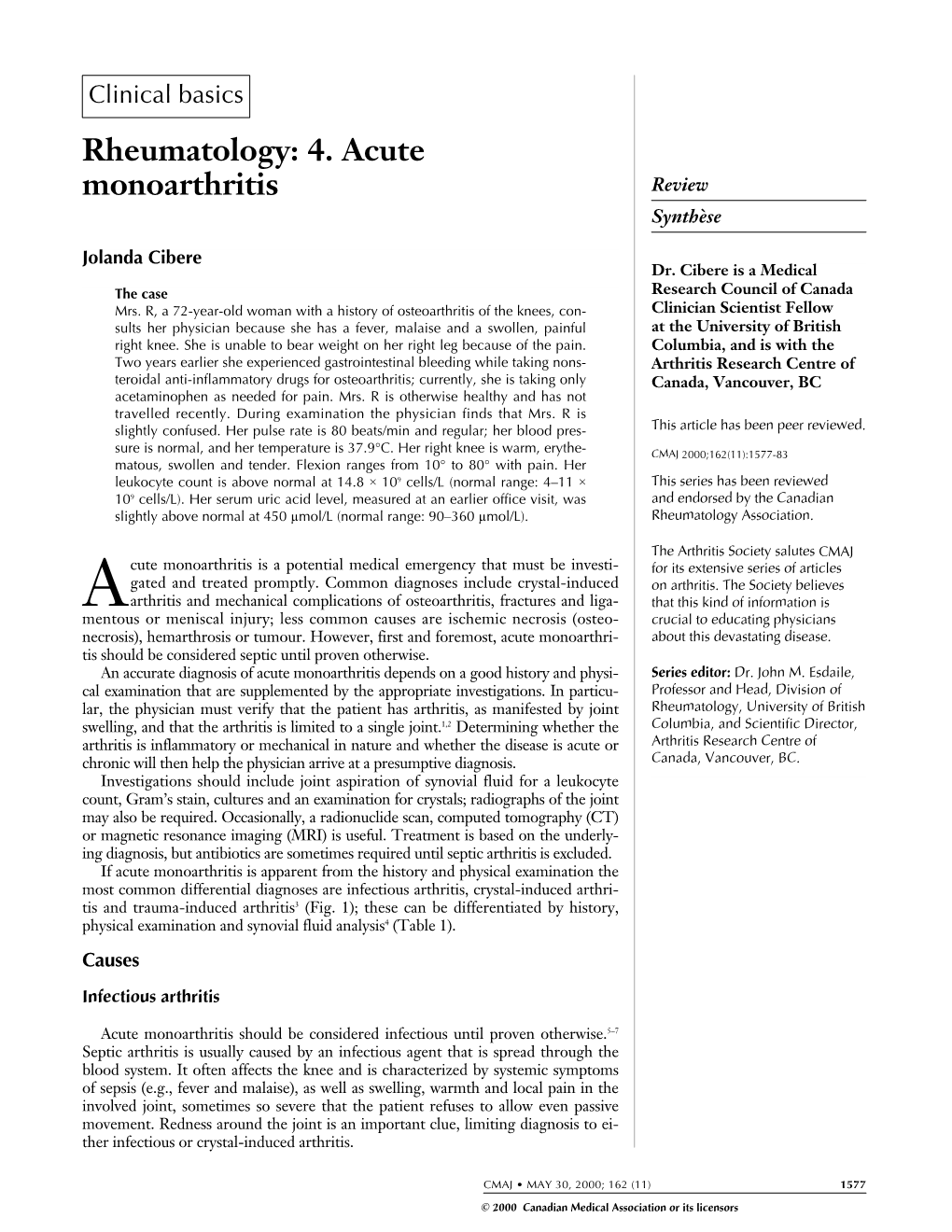 Rheumatology: 4. Acute Monoarthritis Review Synthèse