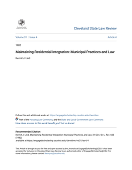 Maintaining Residential Integration: Municipal Practices and Law